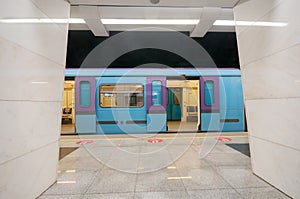 Arriving subway train at the station