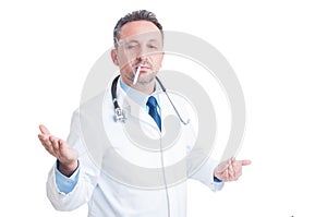 Arrogant doctor or medic smoking a cigarette