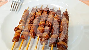 Arrosticini, lamb meat. Amatrice, Lazio, Italy