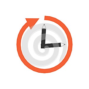 Arrow around clock with pencil. History Arrow Clock concept. Stock vector illustration isolated on white background