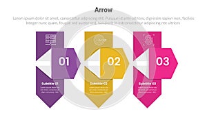 arrow or arrows stage infographics template diagram with creative shape arrow and 3 point step creative design for slide