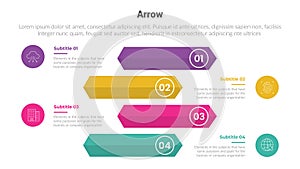 arrow or arrows stage infographics template diagram with rectangle shape vertical unsymmetric and 4 point step creative design for