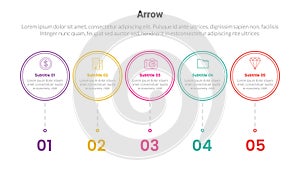 arrow or arrows stage infographics template diagram with small circle right direction and 5 point step creative design for slide