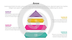 arrow or arrows stage infographics template diagram with upwards pyramid shape and 4 point step creative design for slide