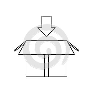 an arrow in the bottom above the packing box icon. Element of Logistic for mobile concept and web apps icon. Outline, thin line