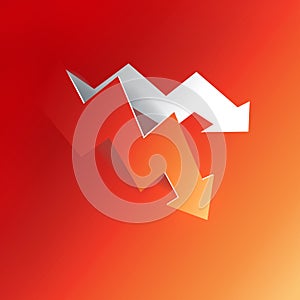 Arrow business profit graph peeling down decline from red paper background, create by vector