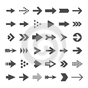 Arrow button icons. Right arrowhead signs. Rewind and next vector symbols