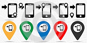 Arrow button phone icon in location set. Simple glyph, flat illustration element of technology theme icons