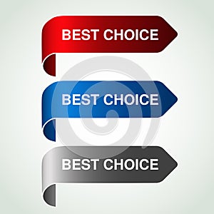 Arrow buttons with best choice. Silver, blue and red bent ribbon, simple stickers on your product.