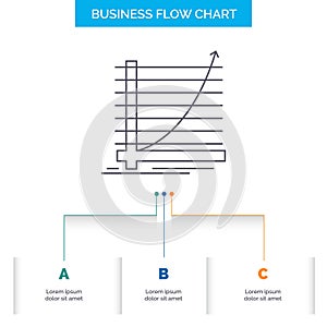 Arrow, chart, curve, experience, goal Business Flow Chart Design with 3 Steps. Line Icon For Presentation Background Template