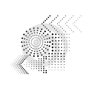 Arrow and circle. Graphic line. Abstract halftone pattern. Black arrows and circles isolated on white background. Geometric shape