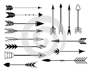 Arrow Clip art Set in Vector on White Background. Hand drawn vintage design set. Design elements. Retro style. arrows,