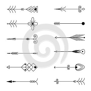 Arrow Clip art. Tribal Vintage Retro Arrows Set. Vector