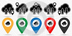 Arrow, cloud icon in location set. Simple glyph, flat illustration element of web design development theme icons