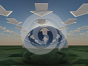 Arrow cloud reflecting in sphere