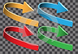 Arrow color 3D curve direction set collection on checkered background vector