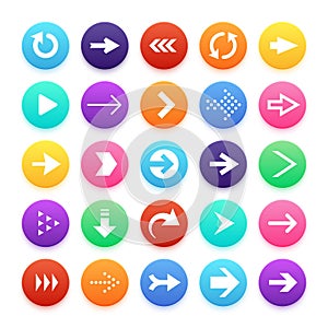 Arrow color web button icons. Arrowhead and repeat, direction vector website symbols