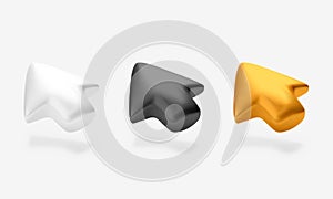 Arrow. Computer pointer or mouse cursor. White black and gold volume left arrow set