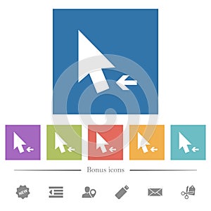 Arrow cursor left solid flat white icons in square backgrounds