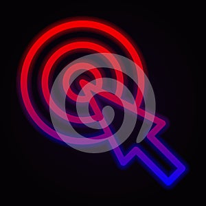 Arrow, cursor neon icon on dark background
