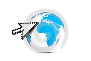 Arrow Cursor Pointing Earth Map Globe