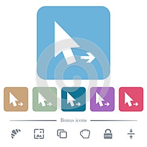 Arrow cursor right solid flat icons on color rounded square backgrounds