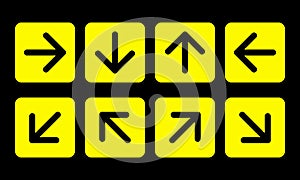 Arrow direction sign set, yellow squares on black