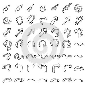 Arrow Doodle vector icon set. Drawing sketch illustration hand drawn line eps10
