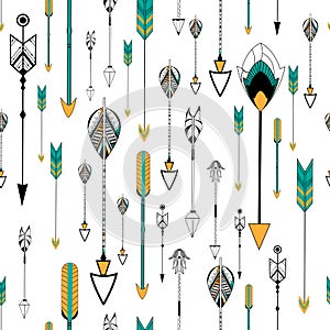 Arrow and feather for Tribal boho style seamless pattern