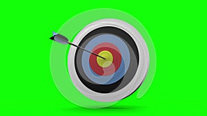 Arrow flying towards dart board and hitting target