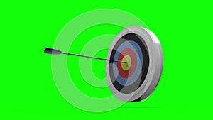 Arrow flying towards dart board and hitting target