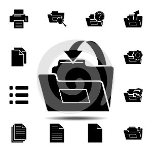 arrow in folder icon. Simple glyph vector element of web, minimalistic icons set for UI and UX, website or mobile application