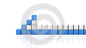 An arrow that goes to the left made of blocks. White background.