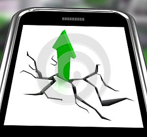 Arrow Going Up On Smartphone Showing Increased Sales