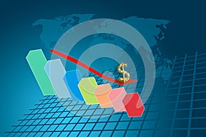 Arrow graph going down on dollar result background