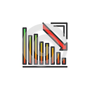 Arrow graph going down line icon, filled outline vector sign, linear colorful pictogram isolated on white