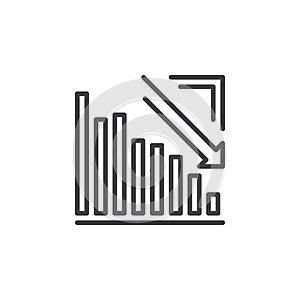 Arrow graph going down line icon, outline vector sign, linear pictogram isolated on white