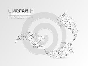 Arrow growth curve. Three arrow goes down and up wireframe digital Vector origami 3d. Low poly success concept