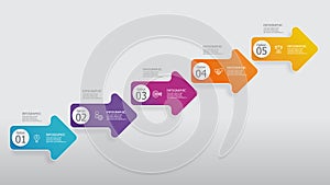 arrow growth steps timeline infographic element report background with business line icon 5 steps