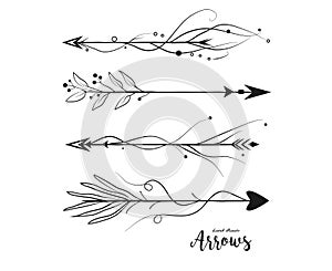 Arrow hand drawn set. Vector arrows collection in boho rustic st