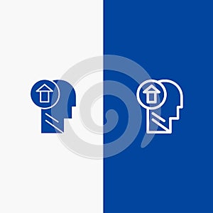 Arrow, Head, Human, Knowledge, Mind, Up Line and Glyph Solid icon Blue banner Line and Glyph Solid icon Blue banner