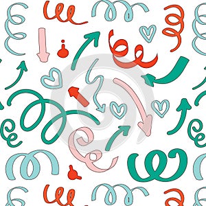 Arrow, heart and Spiral Seamless Pattern.