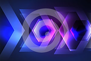 Arrow hexagon neon light glowing shapes background. Vector illustration For Wallpaper, Banner, Background, Card, Book