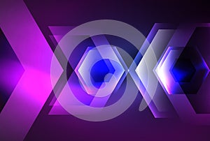 Arrow hexagon neon light glowing shapes background. Vector illustration For Wallpaper, Banner, Background, Card, Book