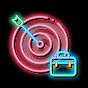 Arrow Hit Target And Case Job Hunting neon glow icon illustration