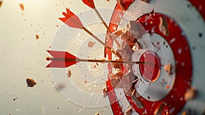An arrow hitting a target and breaking it. Business goals and success concept