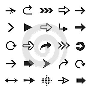 Arrow icon set, interface black curve and pointer