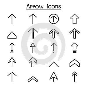 Arrow icon set in thin line style