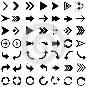 Arrow icon vector set. pointer illustration sign collection. up down left right symbol. circular arrow logo.