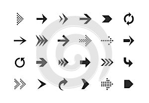 Arrow icons. Arrows set up pointer right curve down direction left cursor button label next page web interface, flat